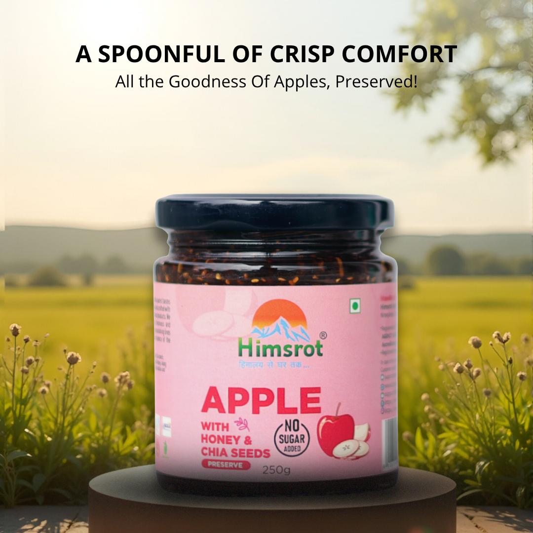 Himsrot apple preserve with a scenic background