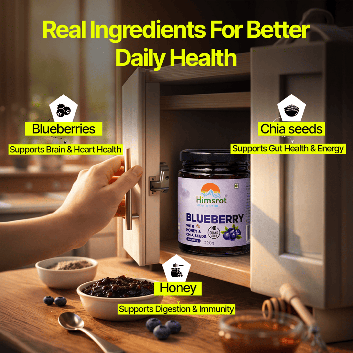 Himsrot Blueberry Jam (Preserve) with Honey & Chia Seeds | 220gm