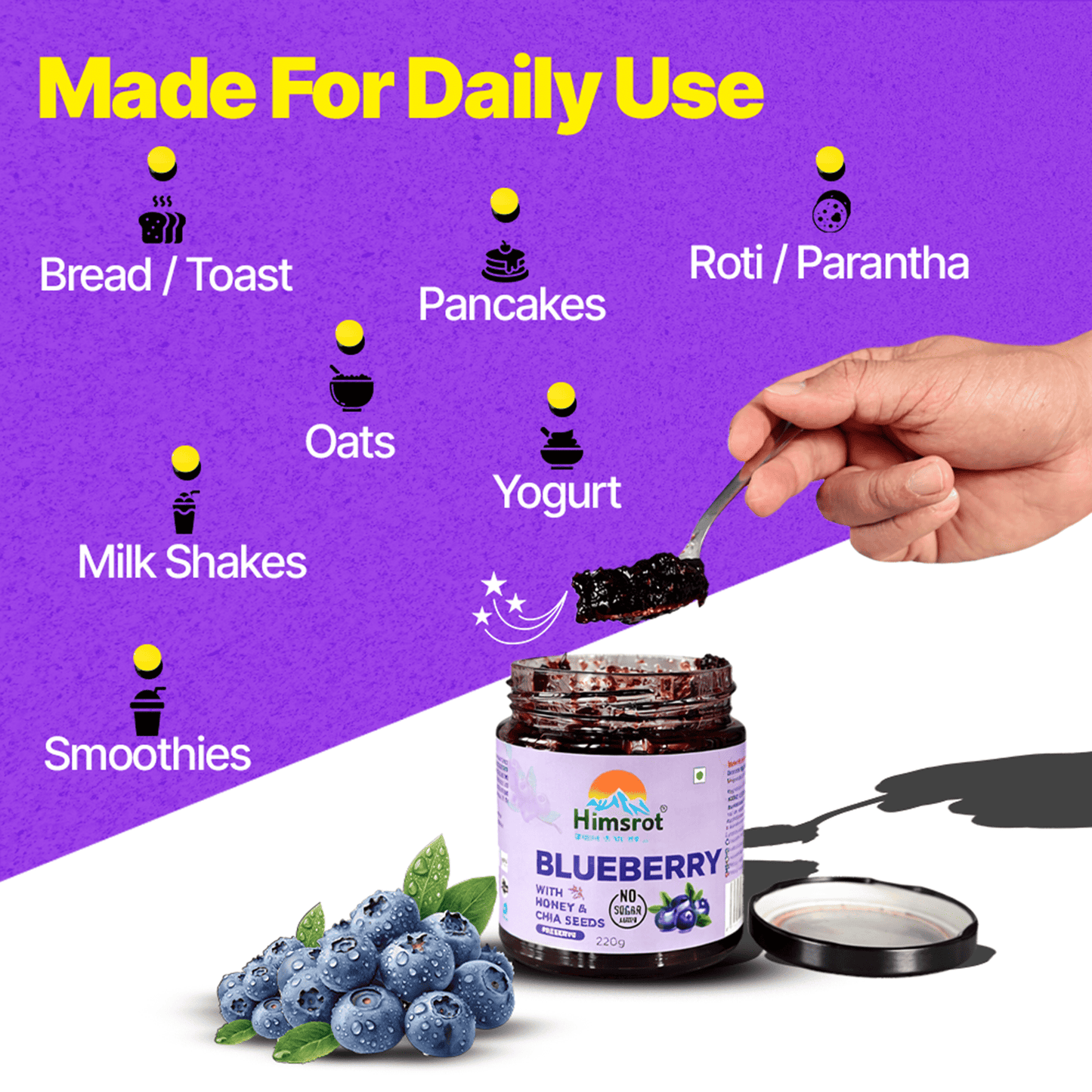 Himsrot Blueberry Jam (Preserve) with Honey & Chia Seeds | 220gm