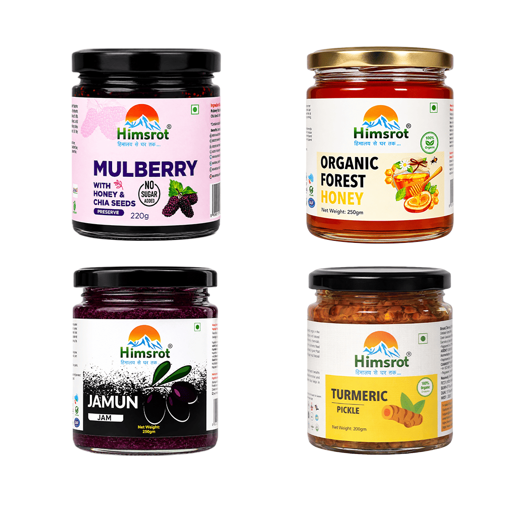 Desi Wellness Combo - Mulberry Jam (Preserve), Forest Honey, Jamun Jam, Turmeric Pickle