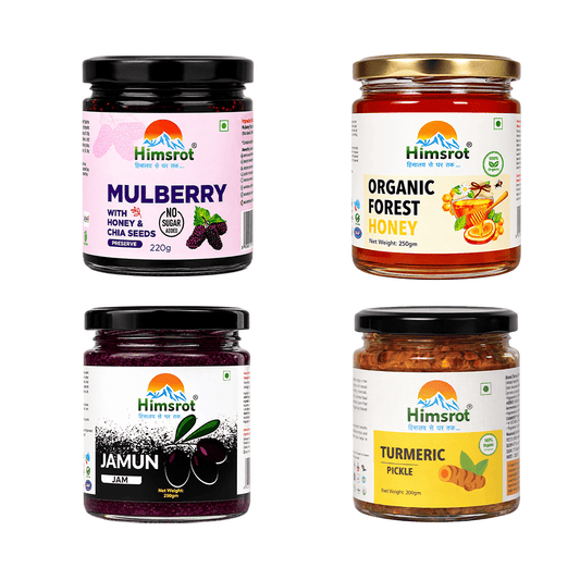 Desi Wellness Combo - Mulberry Jam (Preserve), Forest Honey, Jamun Jam, Turmeric Pickle