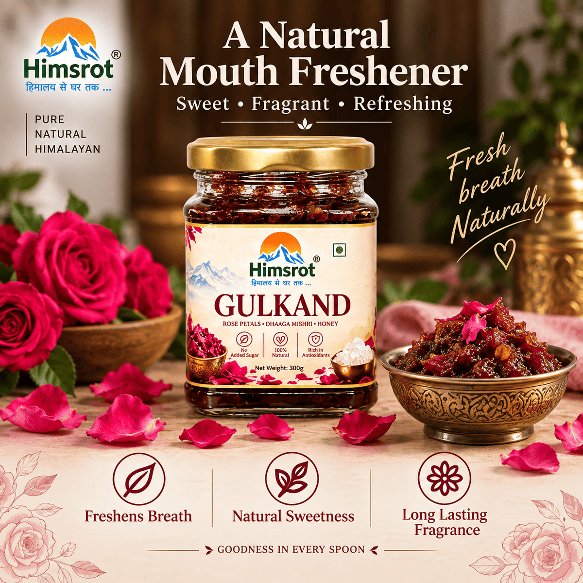 Himsrot Gulkand With Dhaaga Mishri & Honey | Pure, Natural & Himalayan | 300gm