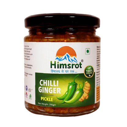 Jar of Himsrot Chilli Ginger Pickle on a white background