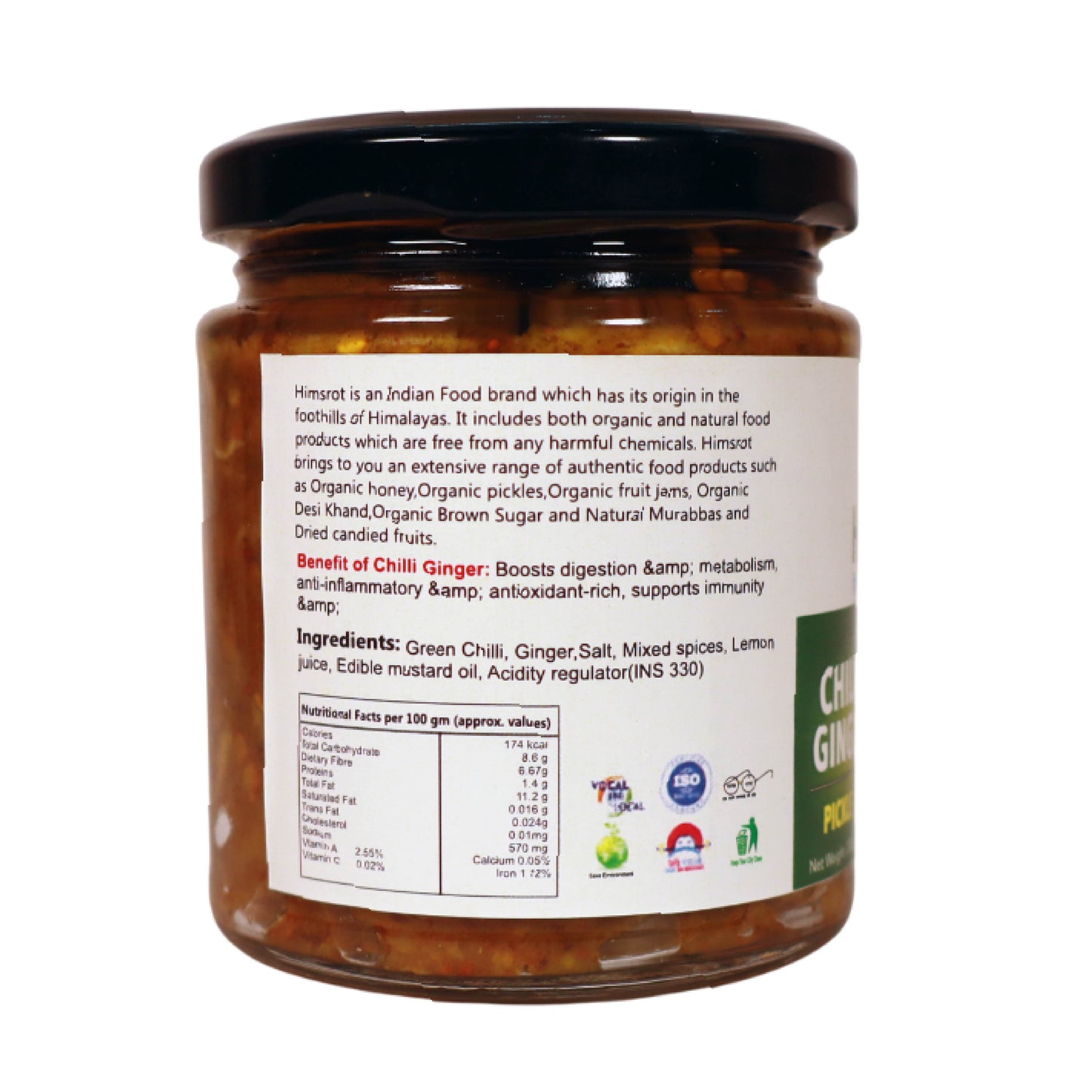 Jar of Chilli Ginger Pickle with label on a white background