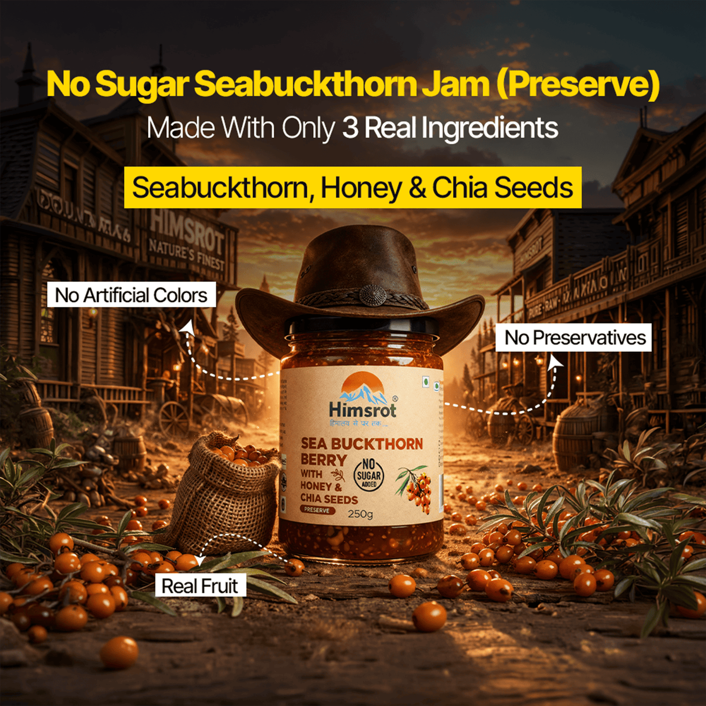 Himsrot Seabuckthorn Berry Jam (Preserve) With Honey & Chia Seeds | 250gm