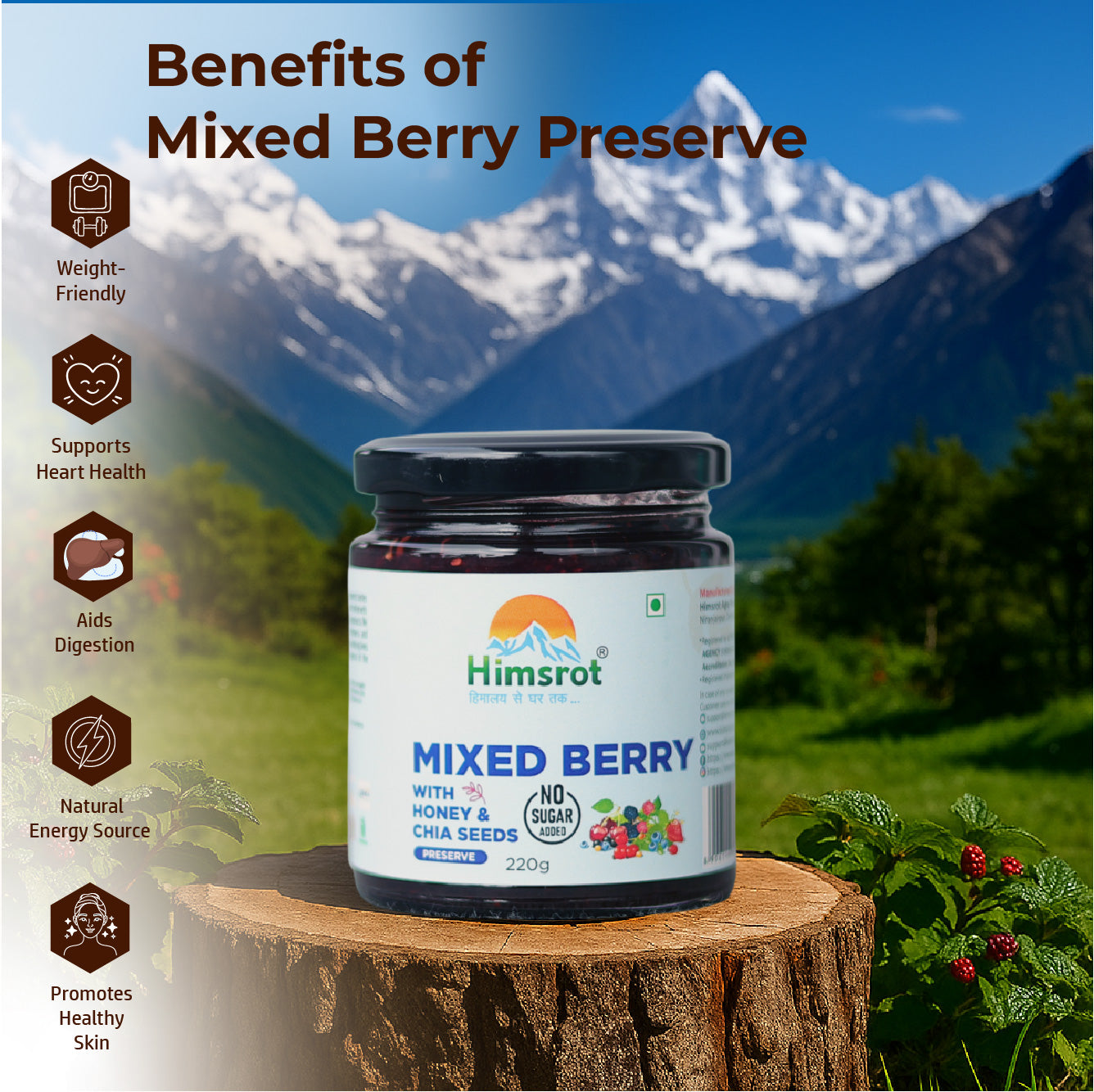 Himsrot Mixed Berry Preserve with Honey & Chia Seeds 250gm